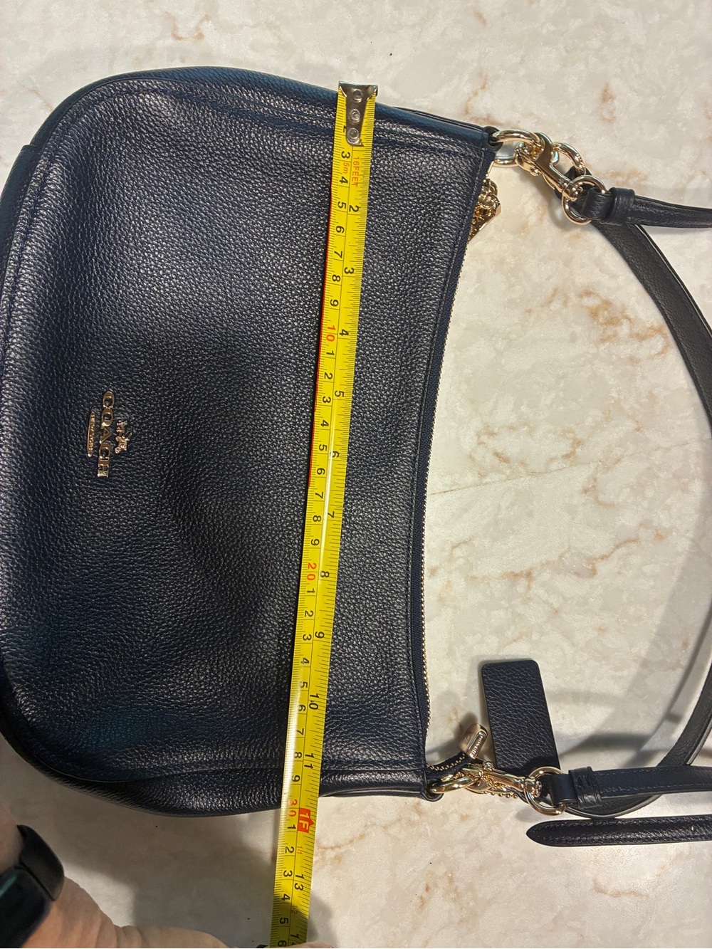 Coach NAVY BLUE Pebbled Leather Shoulder Bag with Gold Hardware Accent - Picture 9 of 11